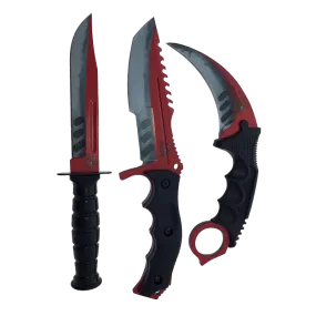 Falcon 3 PCS Red & Gray Set. Tactical Knives & Karambit