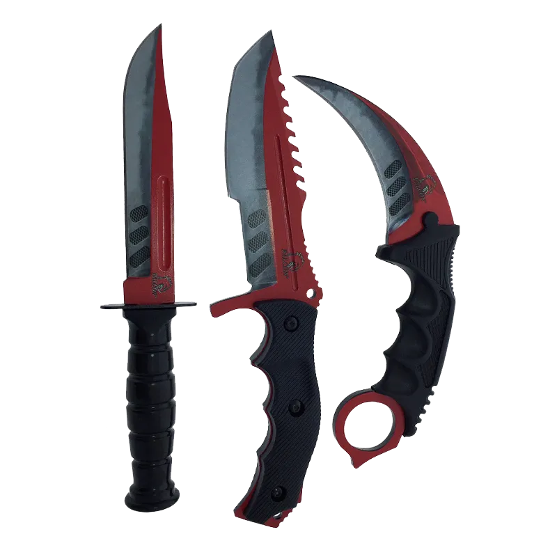 Falcon 3 PCS Red & Gray Set. Tactical Knives & Karambit