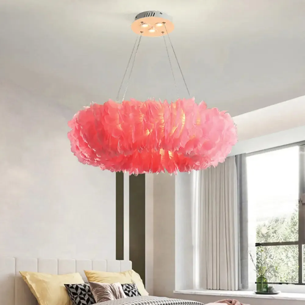 Feather Chandelier Pendant - Nordic Loop Design for Dining Room Lighting