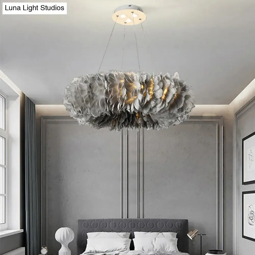 Feather Chandelier Pendant - Nordic Loop Design for Dining Room Lighting