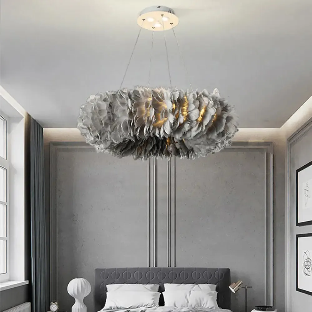 Feather Chandelier Pendant - Nordic Loop Design for Dining Room Lighting