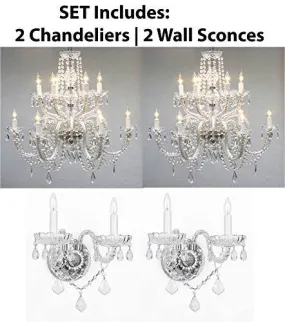 Four Piece Lighting Set - 2 Crystal Chandeliers H27" X W32" And 2 Wall Sconces - 2Ea 385/6 6   2Ea B12/2/386