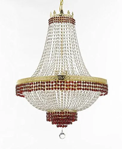 French Empire Crystal Chandelier Chandeliers Lighting Trimmed With Ruby Red Crystal Good For Dining Room Foyer Entryway Family Room And More H36" W30" - F93-B74/Cg/870/14