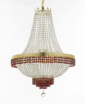 French Empire Crystal Chandelier Chandeliers Lighting Trimmed With Ruby Red Crystal Good For Dining Room Foyer Entryway Family Room And More H36" W30" - F93-B75/Cg/870/14