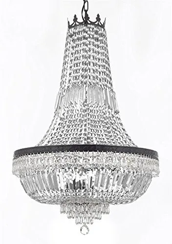 French Empire Crystal Chandelier Lighting With Dark Antique Finish Great for the Dining Room, Foyer, Entry Way, Living Room H36"X W30" - F93-B8/CB/870/14