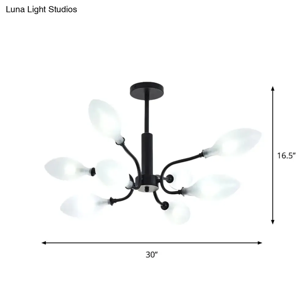 Frosted Glass Branch Chandelier - Multi Light Wrought Iron Ceiling Lamp - Black