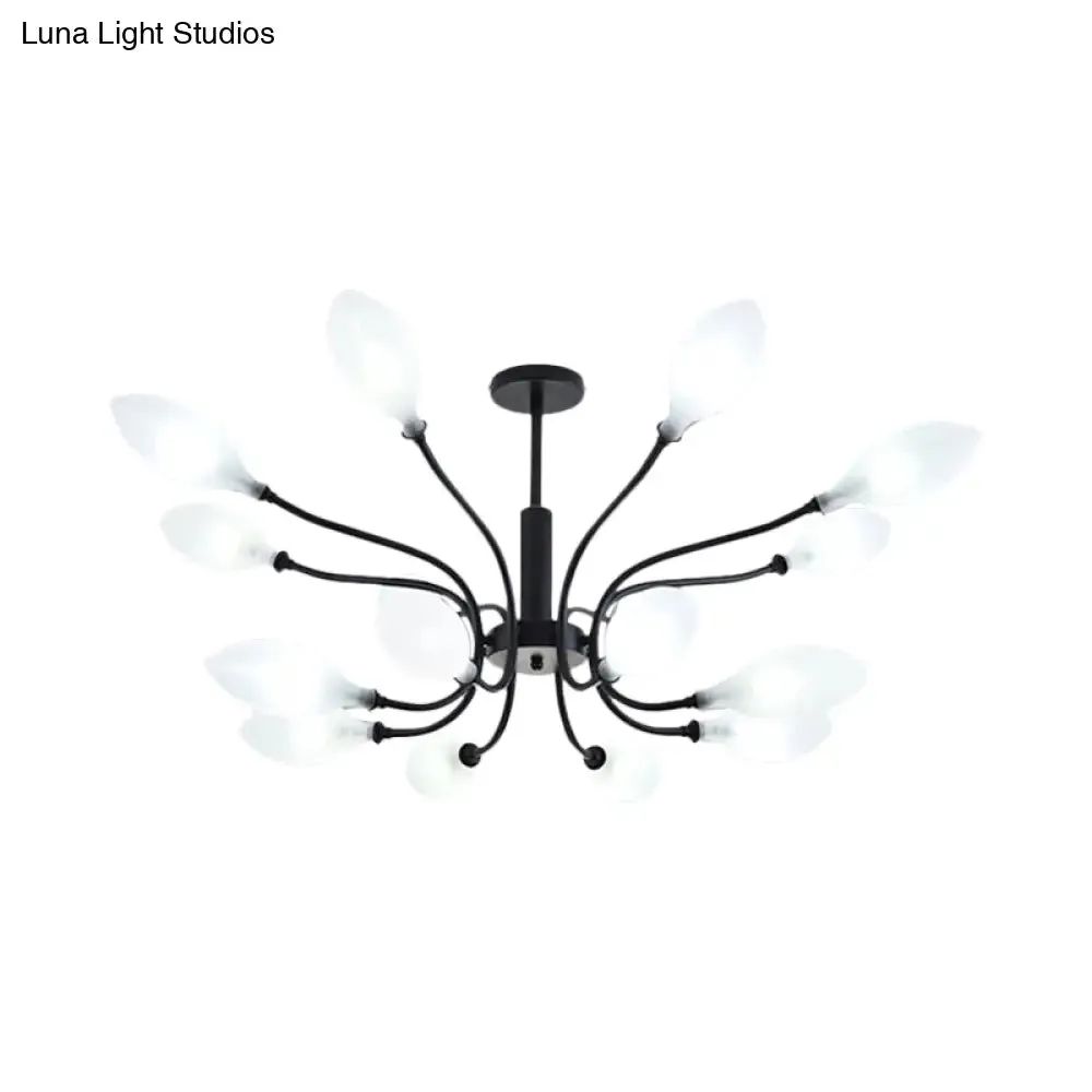 Frosted Glass Branch Chandelier - Multi Light Wrought Iron Ceiling Lamp - Black