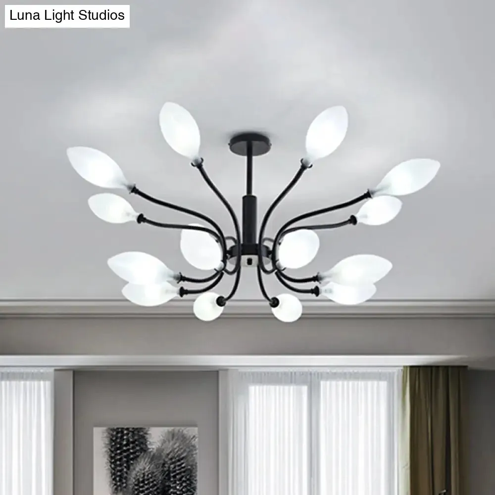 Frosted Glass Branch Chandelier - Multi Light Wrought Iron Ceiling Lamp - Black