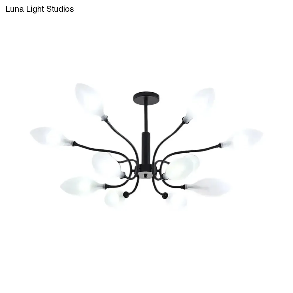 Frosted Glass Branch Chandelier - Multi Light Wrought Iron Ceiling Lamp - Black