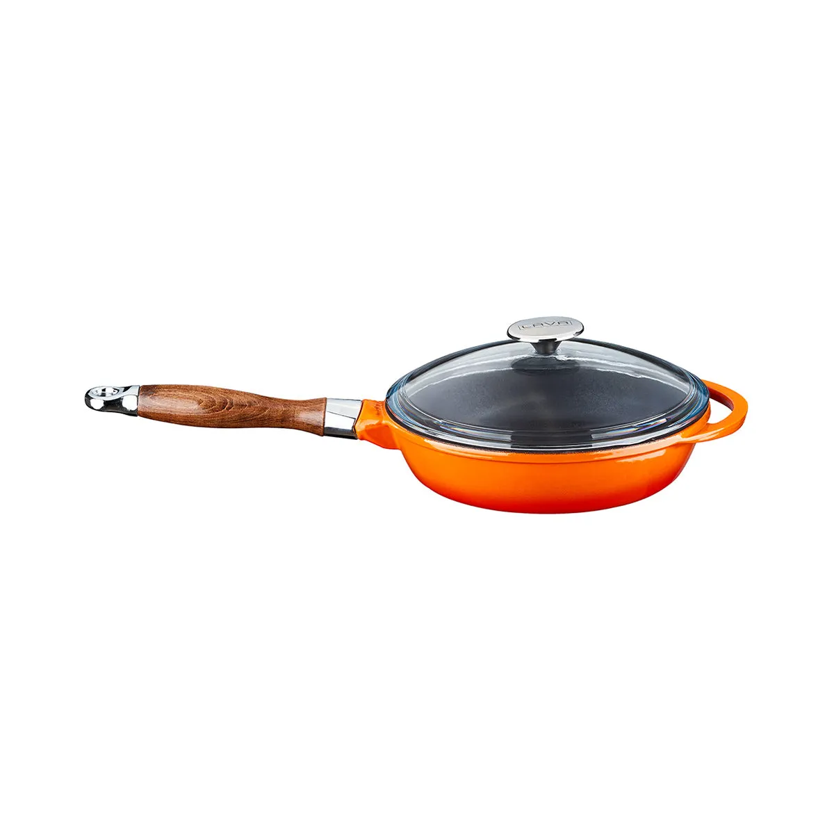 FRYING PANS W/ REMOVABLE WOODEN HANDLE & GLASS LID