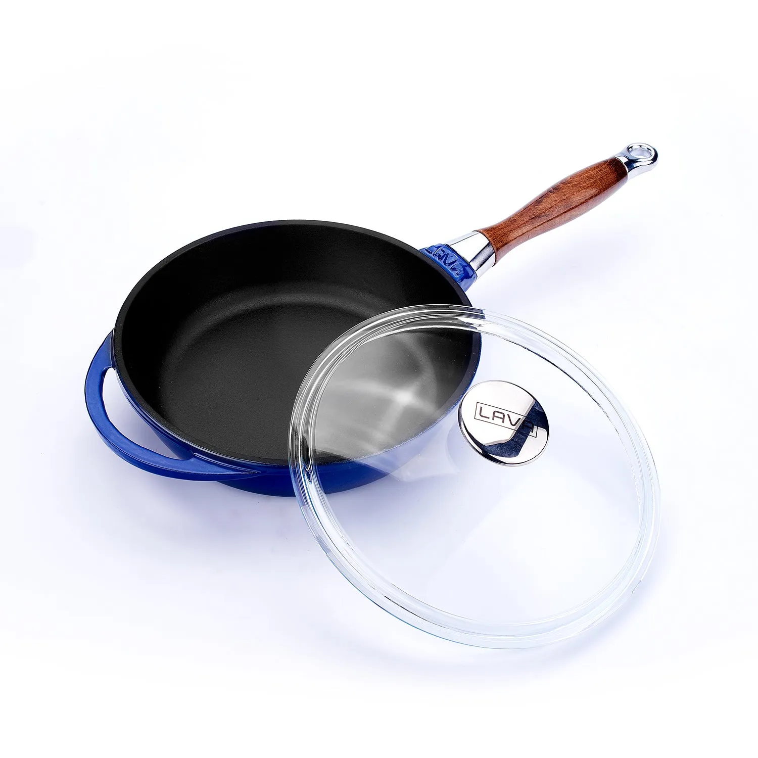 FRYING PANS W/ REMOVABLE WOODEN HANDLE & GLASS LID