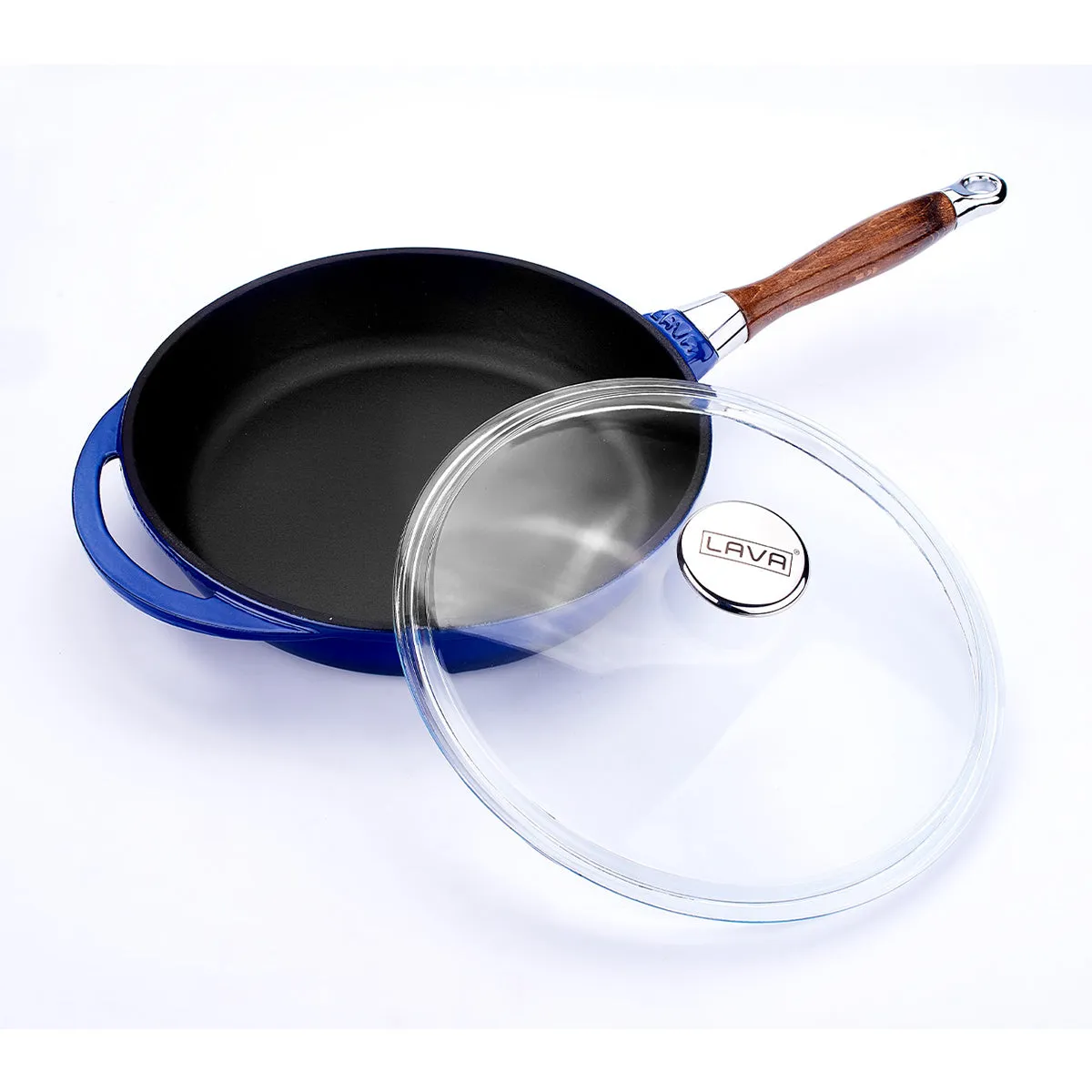 FRYING PANS W/ REMOVABLE WOODEN HANDLE & GLASS LID