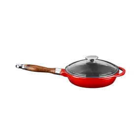 FRYING PANS W/ REMOVABLE WOODEN HANDLE & GLASS LID