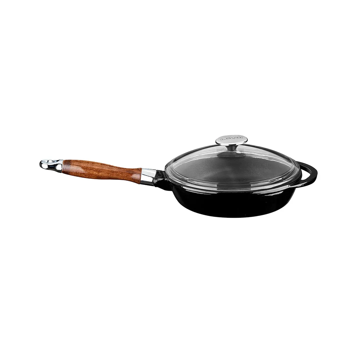 FRYING PANS W/ REMOVABLE WOODEN HANDLE & GLASS LID