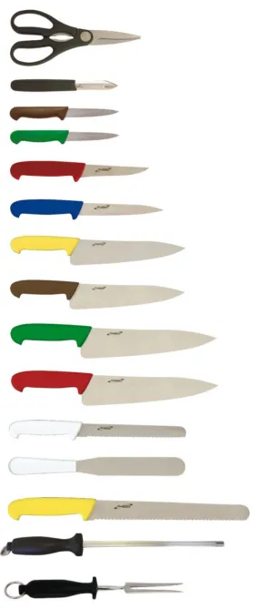 Genware KCASECOL15 15 Piece Colour Coded Knife Set   Knife Case