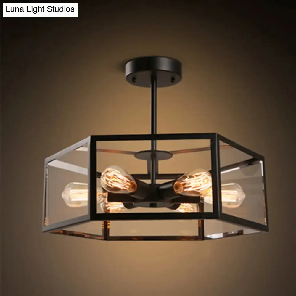 Geometric Retro Industrial Ceiling Flush Mount Light - 6 Metal Lights for Bars