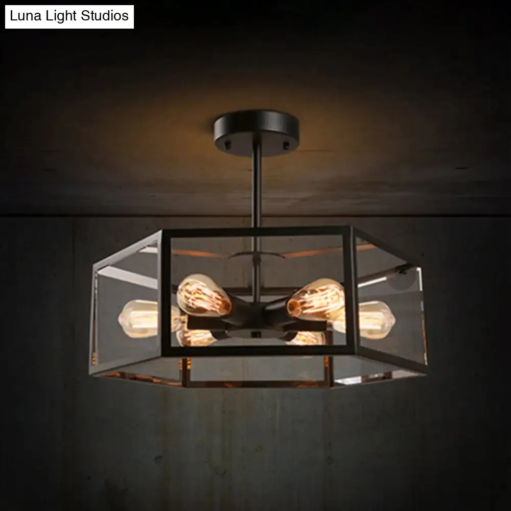 Geometric Retro Industrial Ceiling Flush Mount Light - 6 Metal Lights for Bars