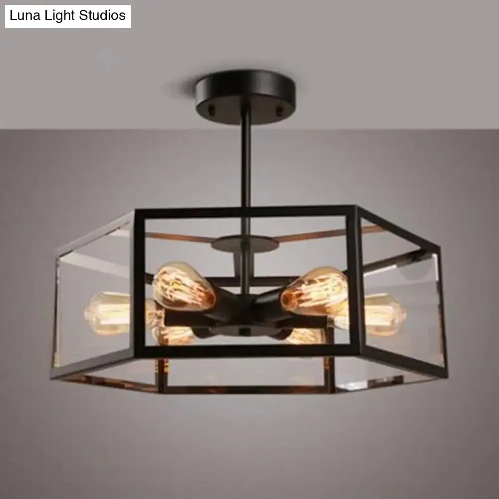 Geometric Retro Industrial Ceiling Flush Mount Light - 6 Metal Lights for Bars