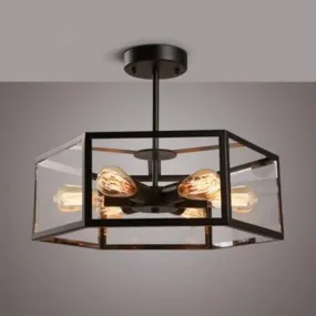 Geometric Retro Industrial Ceiling Flush Mount Light - 6 Metal Lights for Bars