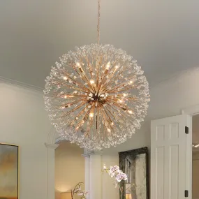 Glowlings 20-Light Vintage 35"Wide Large Gold Dandelion Shape Crystal Sputnik Sphere Chandelier