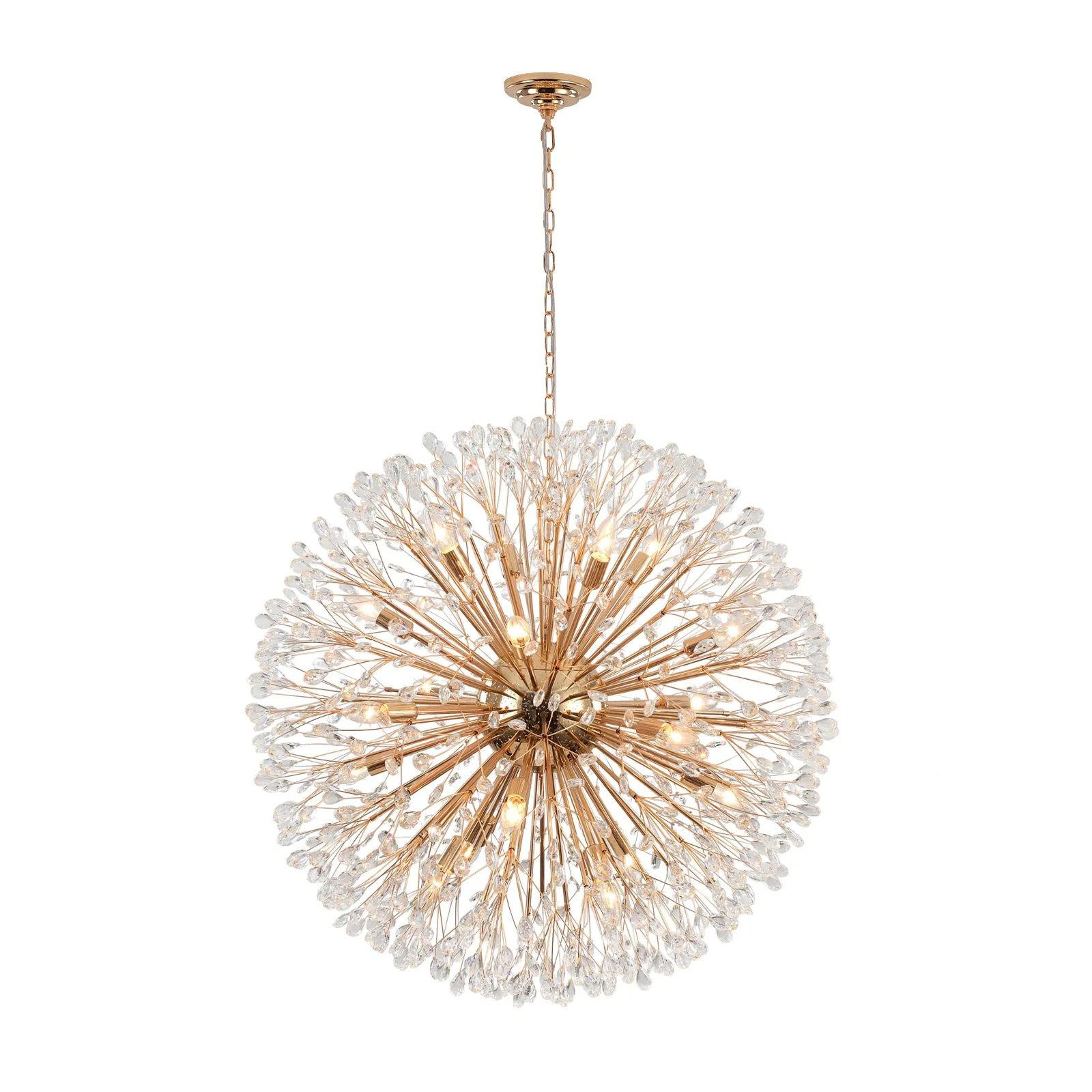 Glowlings 20-Light Vintage 35"Wide Large Gold Dandelion Shape Crystal Sputnik Sphere Chandelier