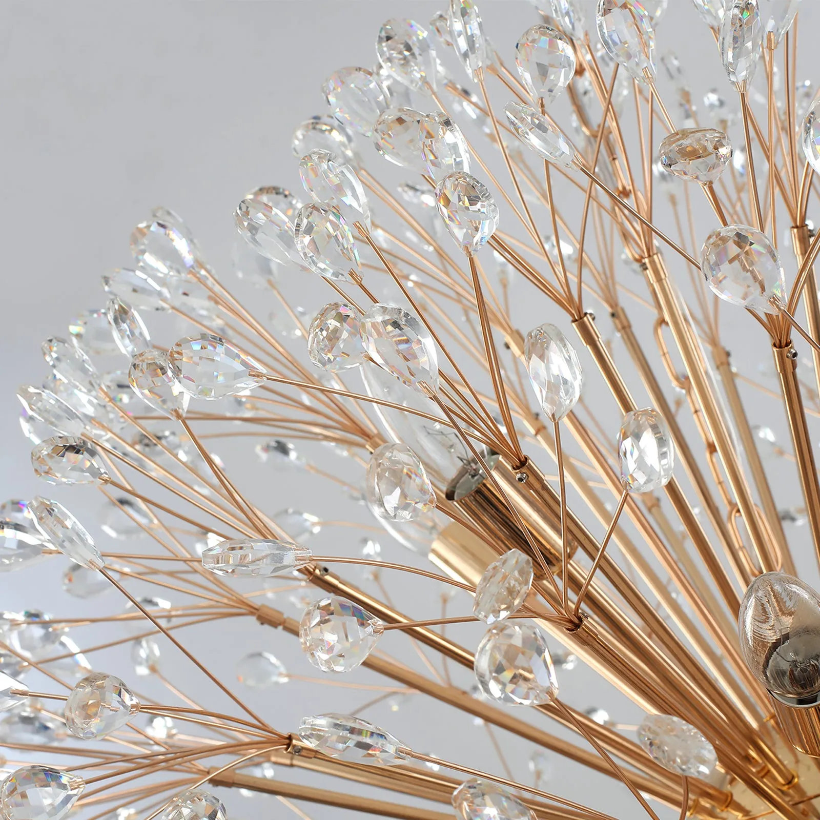 Glowlings 20-Light Vintage 35"Wide Large Gold Dandelion Shape Crystal Sputnik Sphere Chandelier