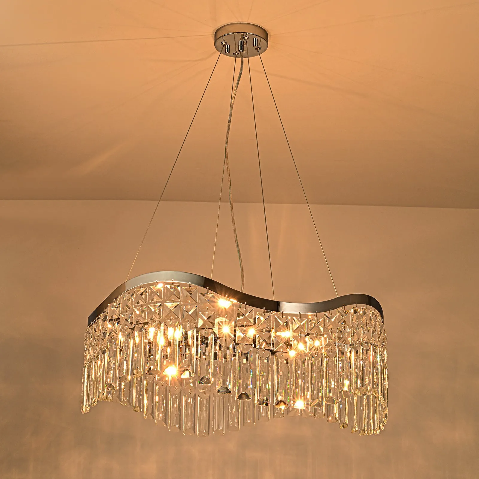 Glowlings 8-light Modern 24"Wide Elegant Wave Crystal Chandelier For Living Room