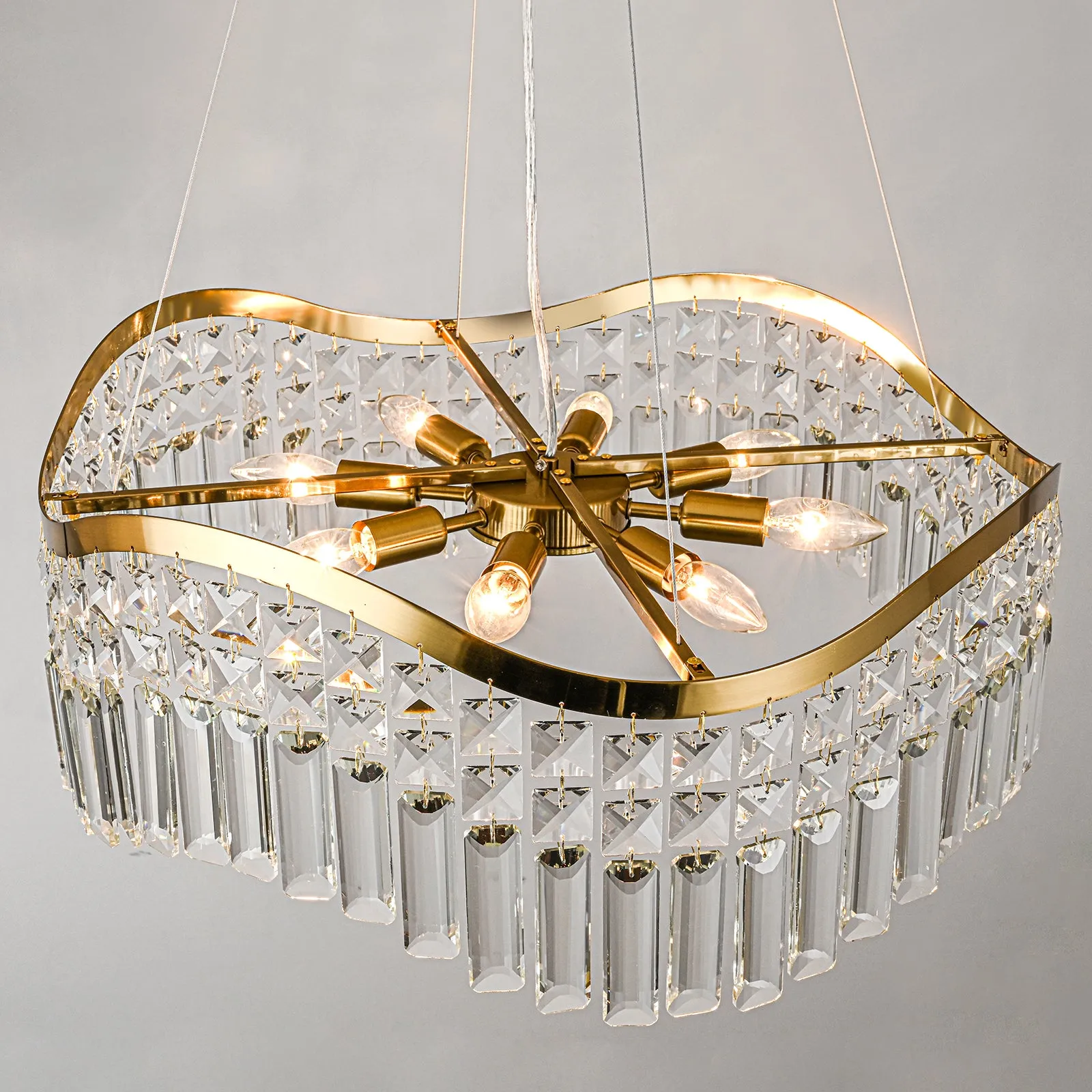 Glowlings 8-light Modern 24"Wide Elegant Wave Crystal Chandelier For Living Room