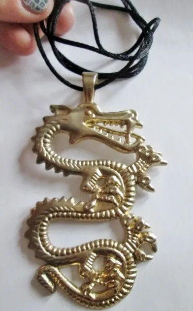 Gold Statement DRAGON Pendant Chain NECKLACE Charm Renaissance Mythical Beast