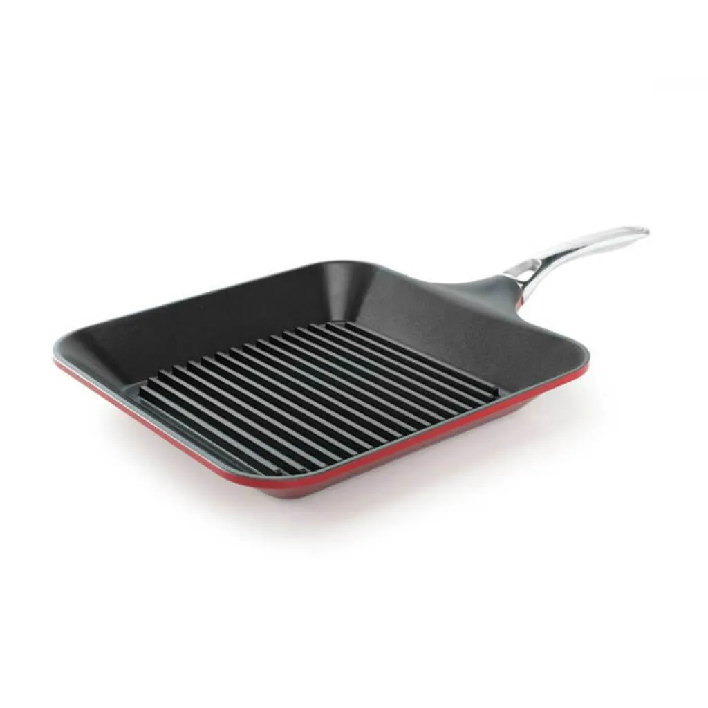 GRILL PAN W/ SS HANDLE 11in RED