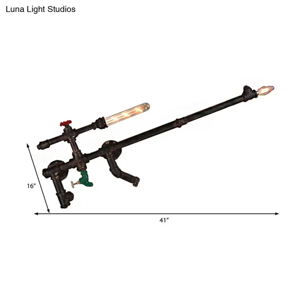 Gun-Shaped Metal Sconce Lighting Fixture with 2 Lights for Industrial Living Rooms in Black