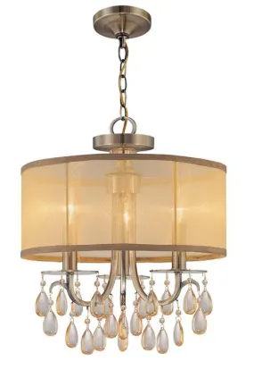 HAMPTON 3 LIGHT CRYSTAL DRUM SHADE CHANDELIER, RAW BRASS