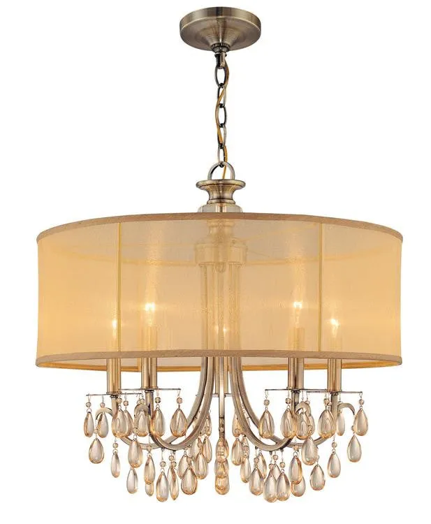 HAMPTON 5 LIGHT DRUM SHADE CHANDELIER, RAW BRASS