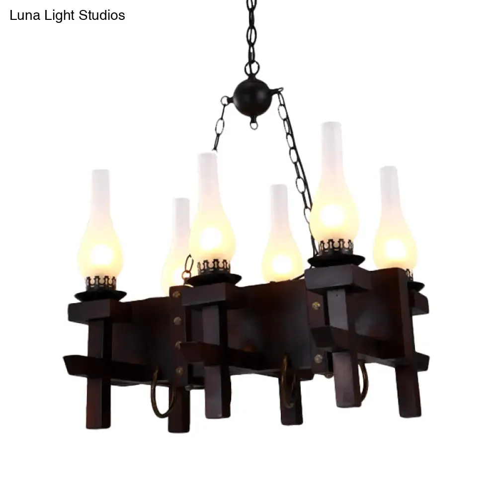 Industrial Frosted Glass Island Pendant with 6 Black Vase Heads - Living Room Hanging Ceiling Light