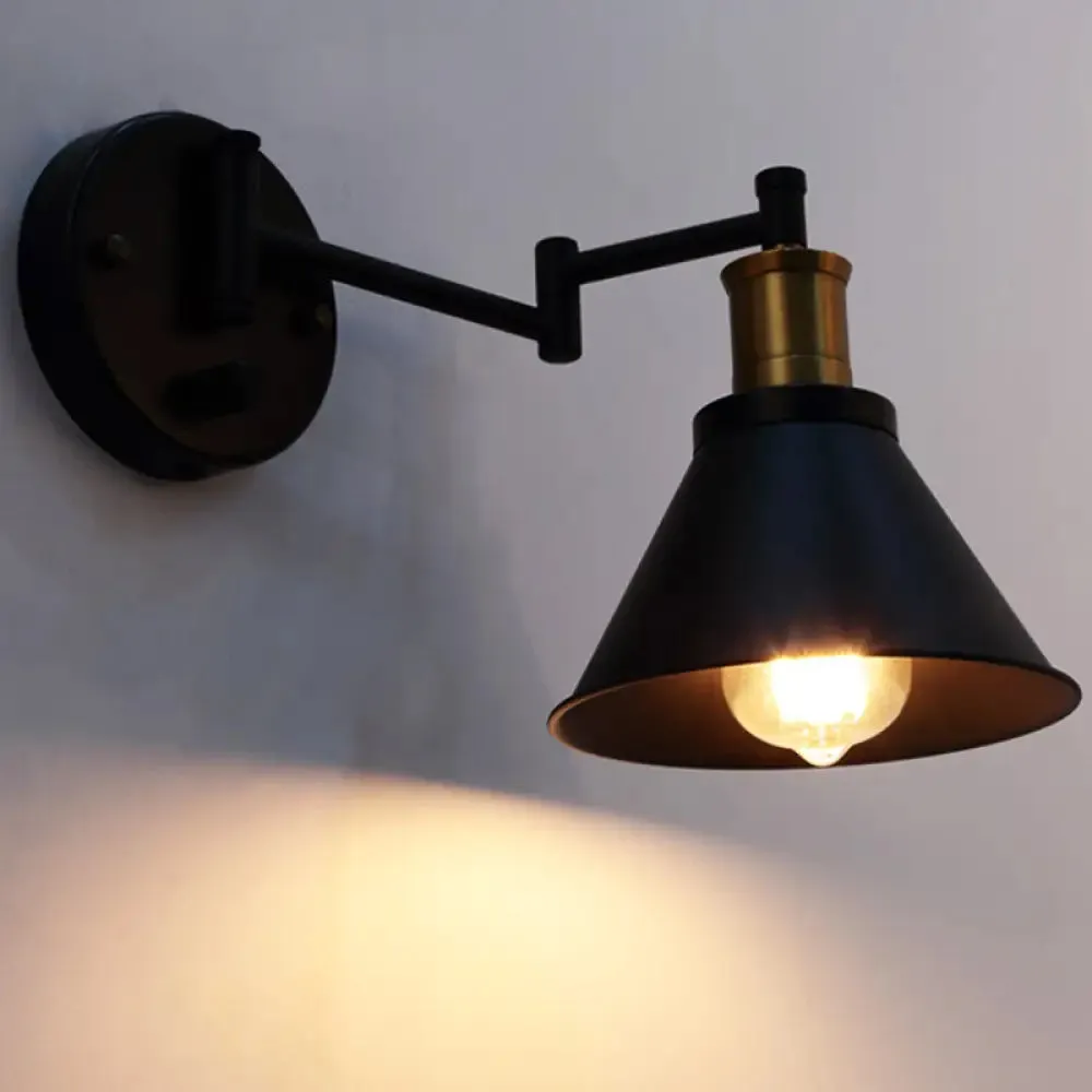 Industrial Matte Black Wall Sconce Lamp - Cone Bulb, Metal, Indoor Use