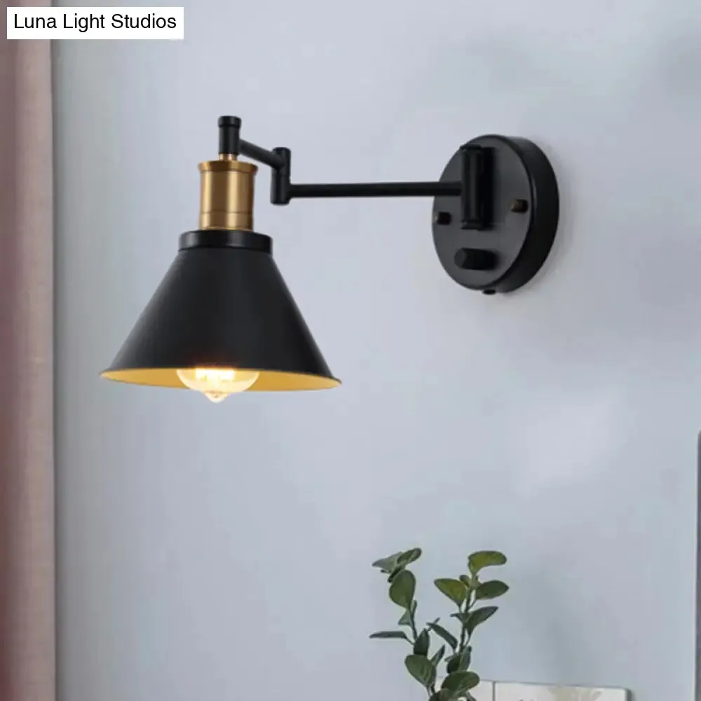 Industrial Matte Black Wall Sconce Lamp - Cone Bulb, Metal, Indoor Use