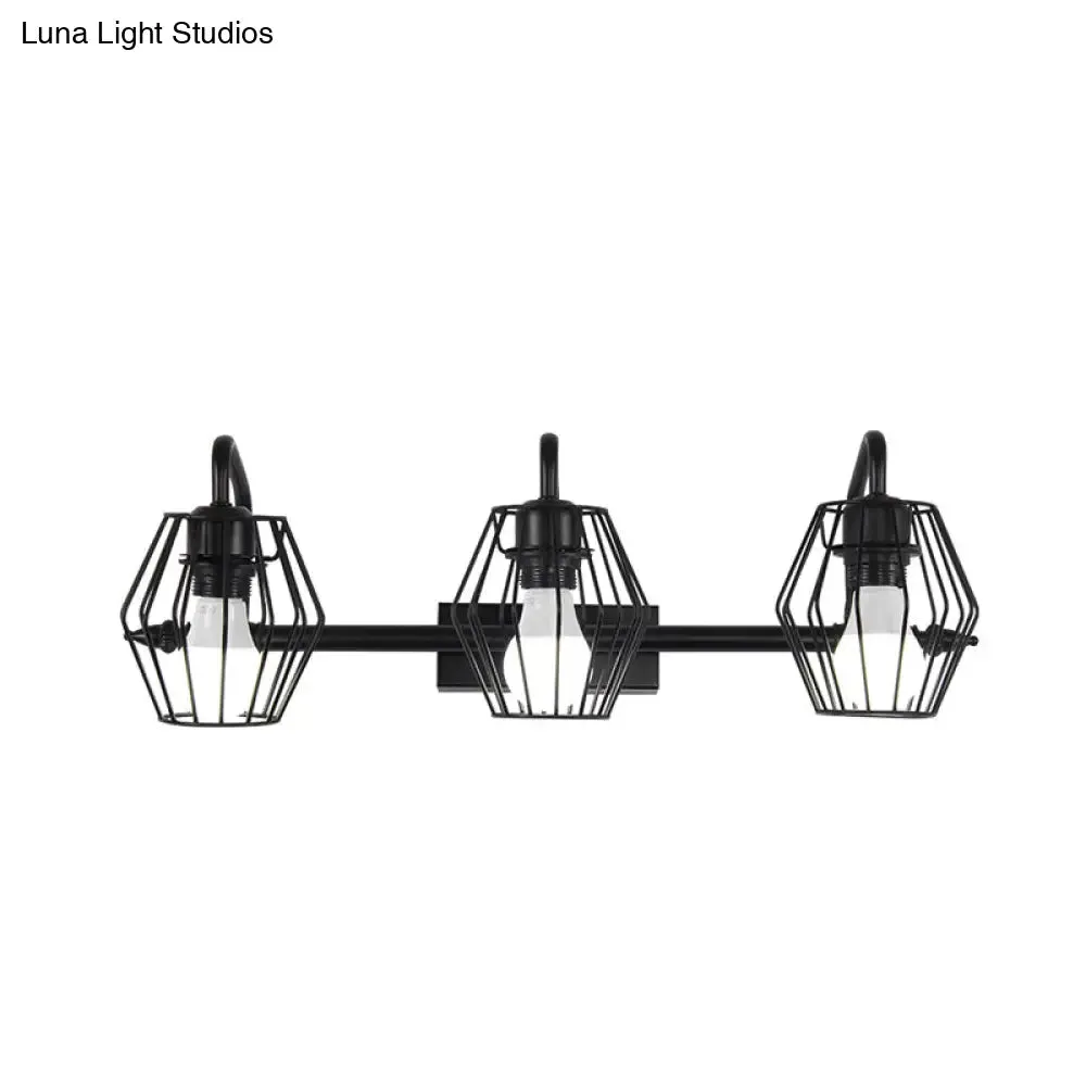 Industrial Metal Caged Wall Mount Sconce Light - 2/3 Lights for Living Room in Black/White