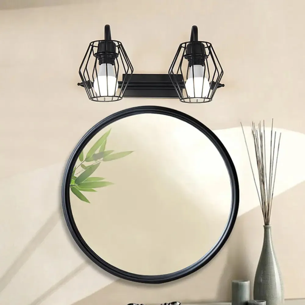 Industrial Metal Caged Wall Mount Sconce Light - 2/3 Lights for Living Room in Black/White