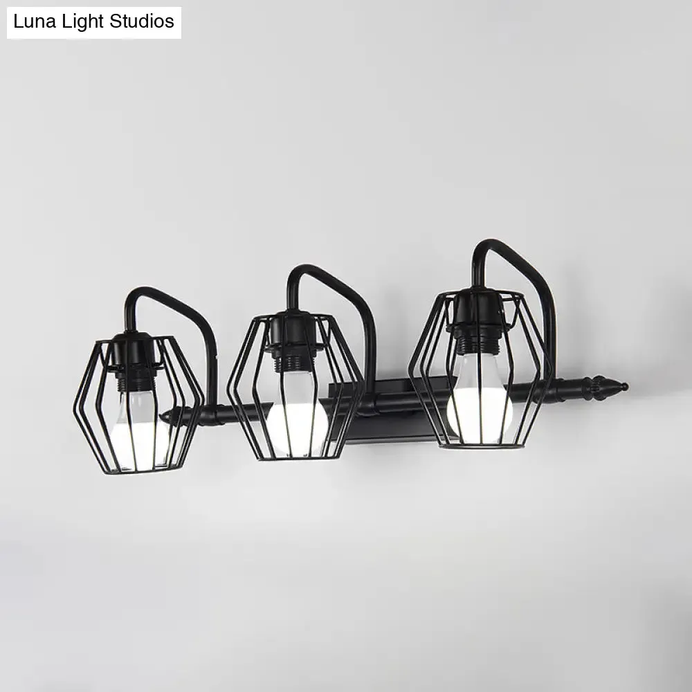 Industrial Metal Caged Wall Mount Sconce Light - 2/3 Lights for Living Room in Black/White