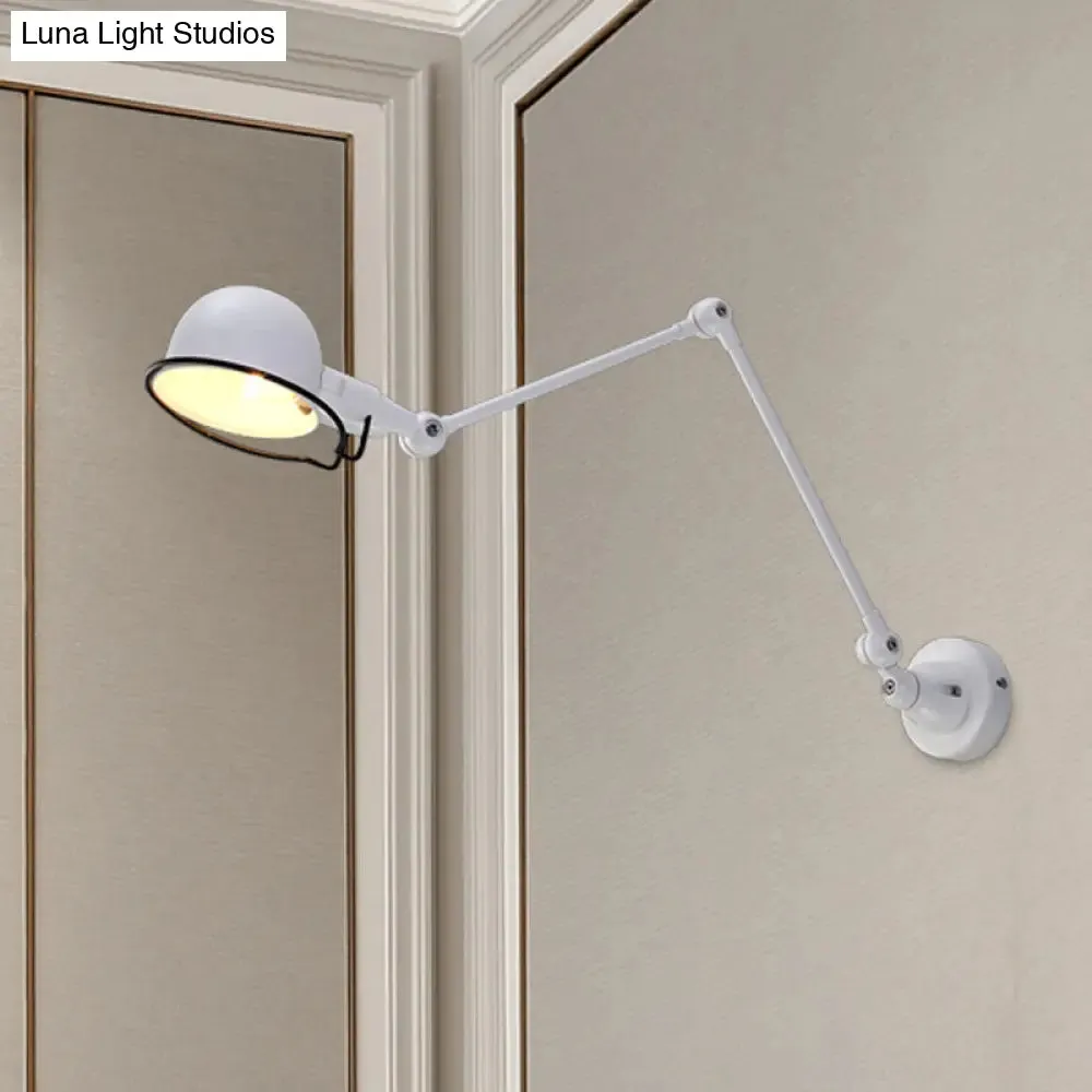 Industrial Metal Swing Arm Wall Light Fixture with Black/White Bowl Shade - 1 Head Corridor Sconce Lamp