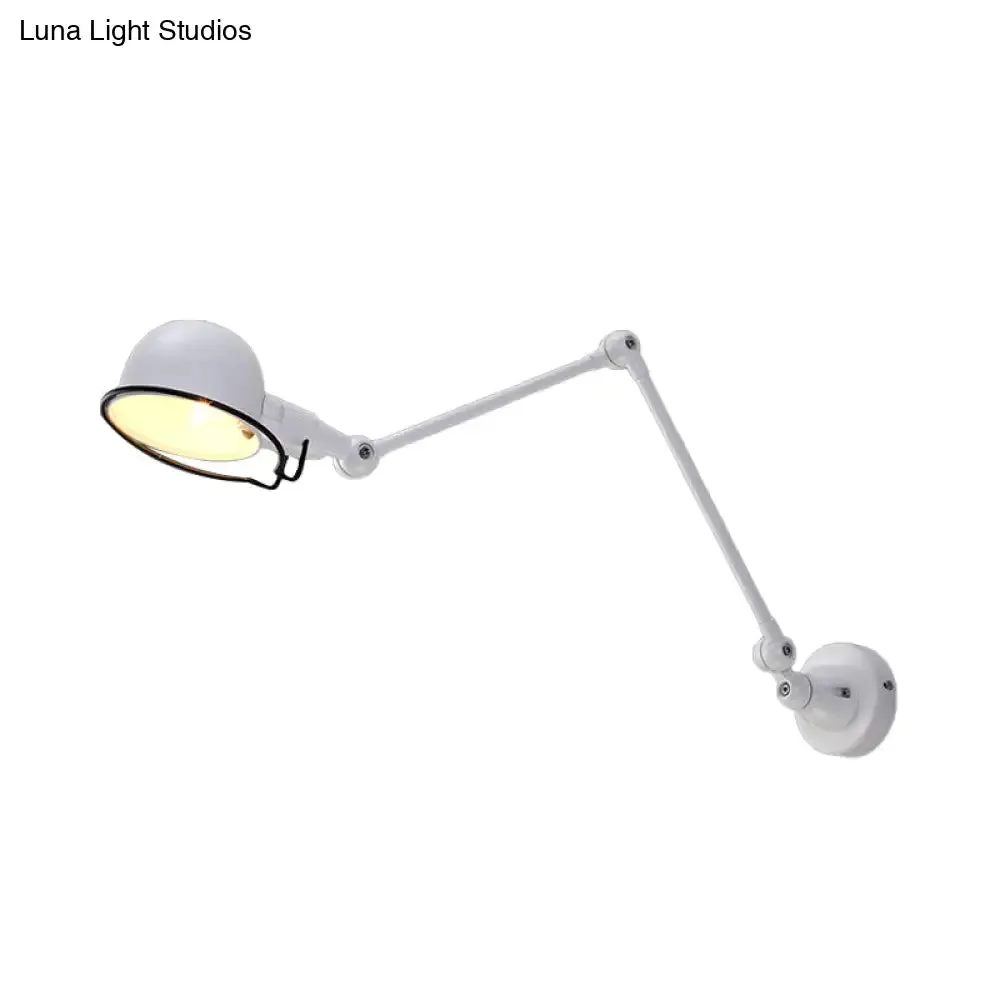 Industrial Metal Swing Arm Wall Light Fixture with Black/White Bowl Shade - 1 Head Corridor Sconce Lamp