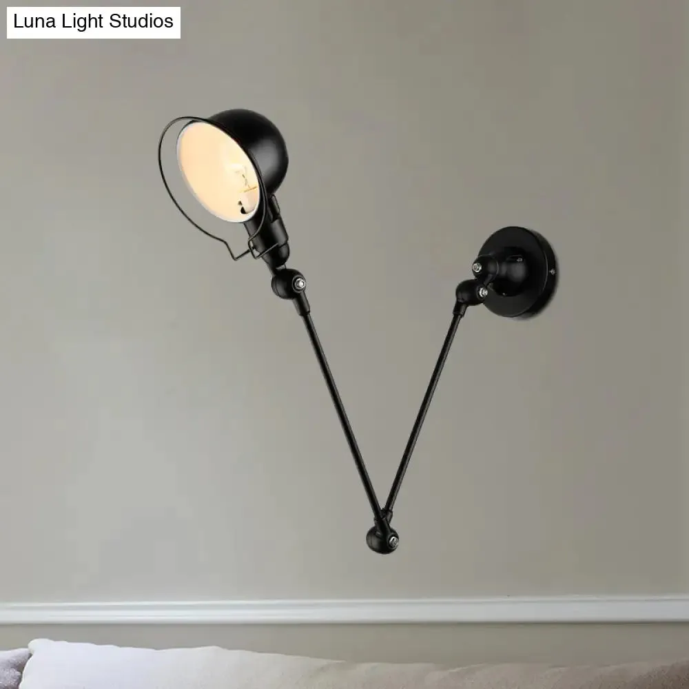 Industrial Metal Swing Arm Wall Light Fixture with Black/White Bowl Shade - 1 Head Corridor Sconce Lamp