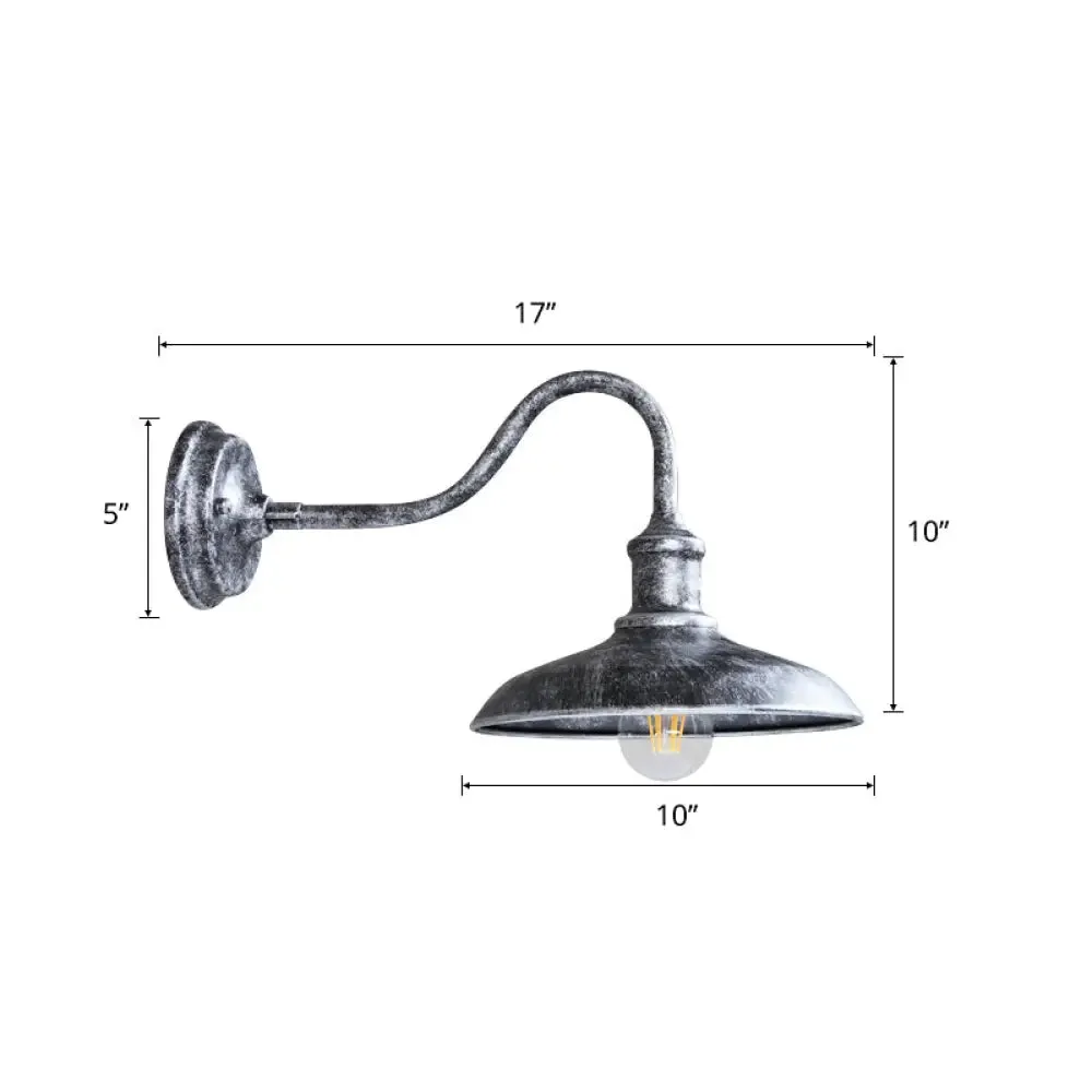 Industrial Outdoor Gooseneck Wall Sconce with Shade and 1-Light Fixture