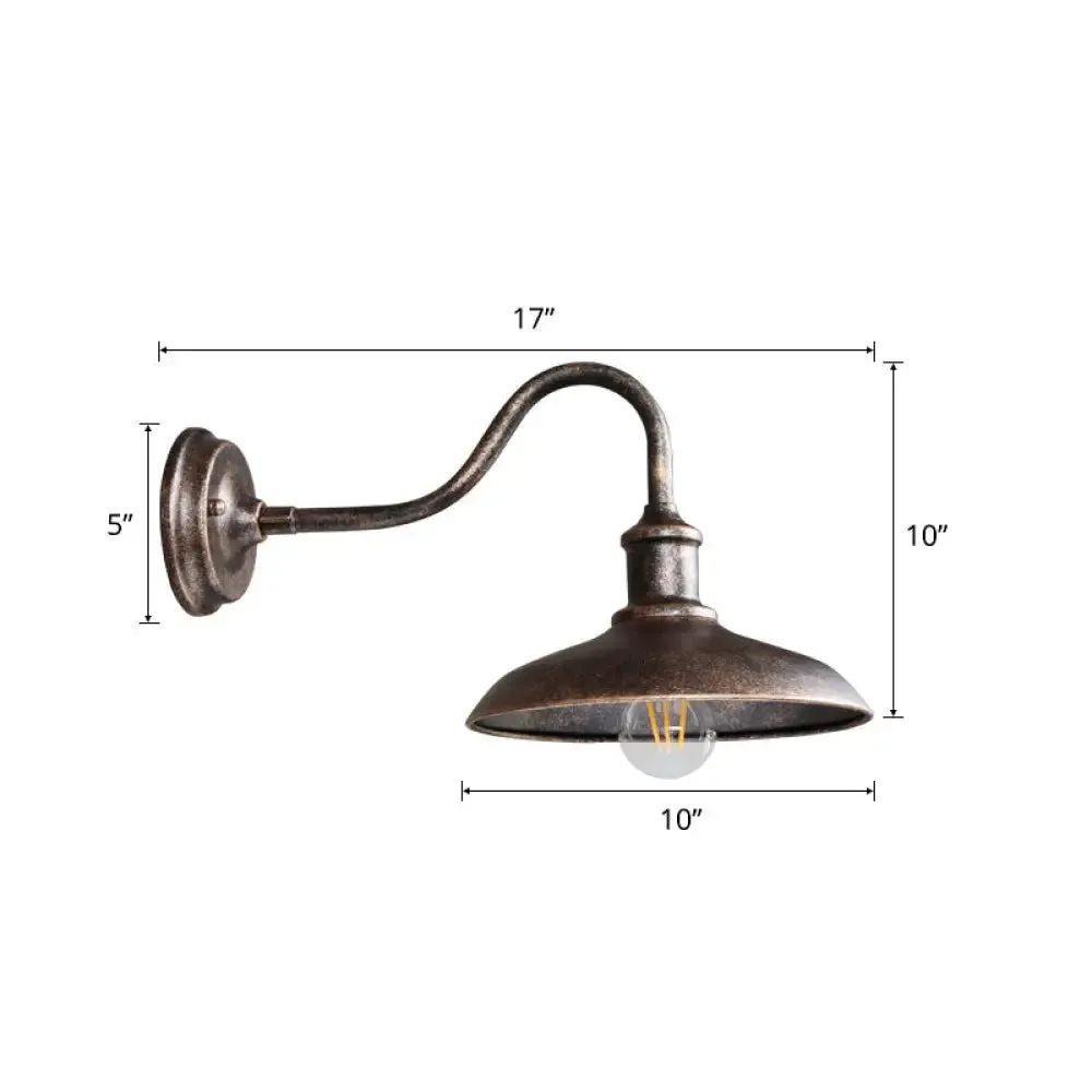 Industrial Outdoor Gooseneck Wall Sconce with Shade and 1-Light Fixture