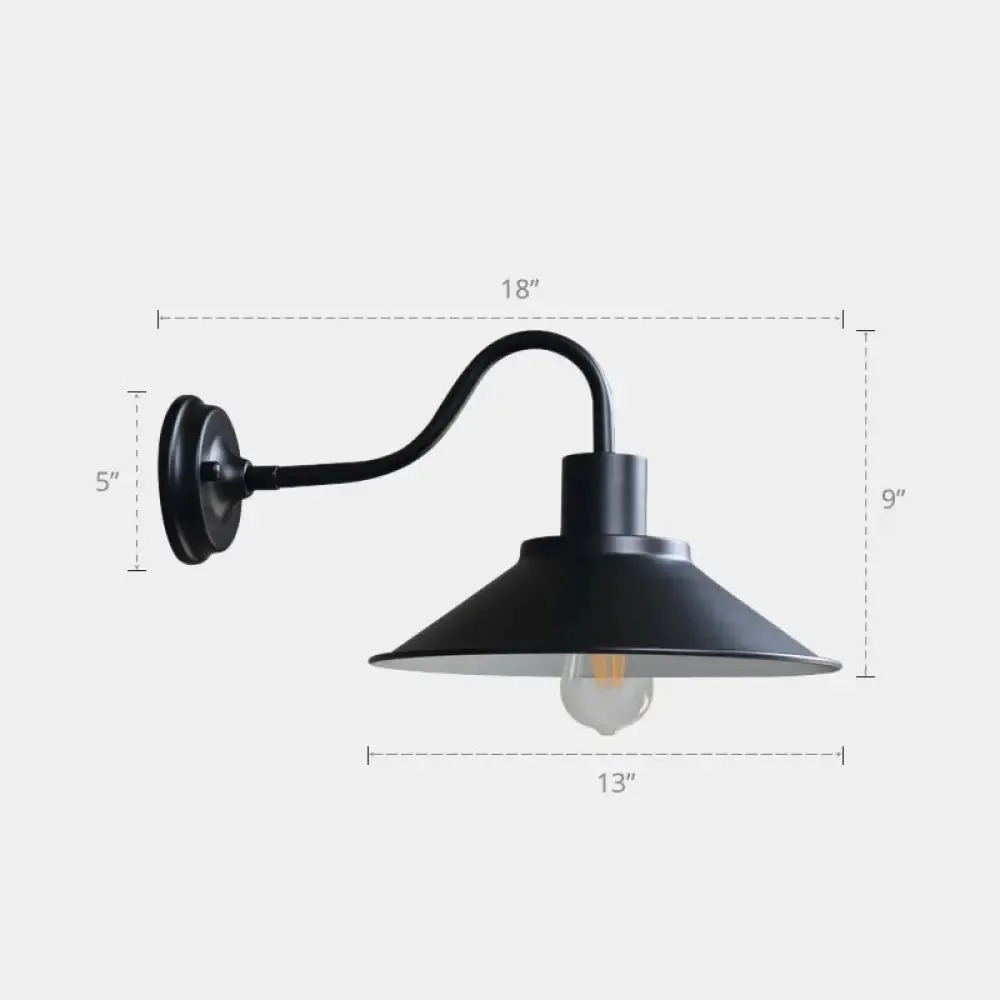 Industrial Outdoor Gooseneck Wall Sconce with Shade and 1-Light Fixture