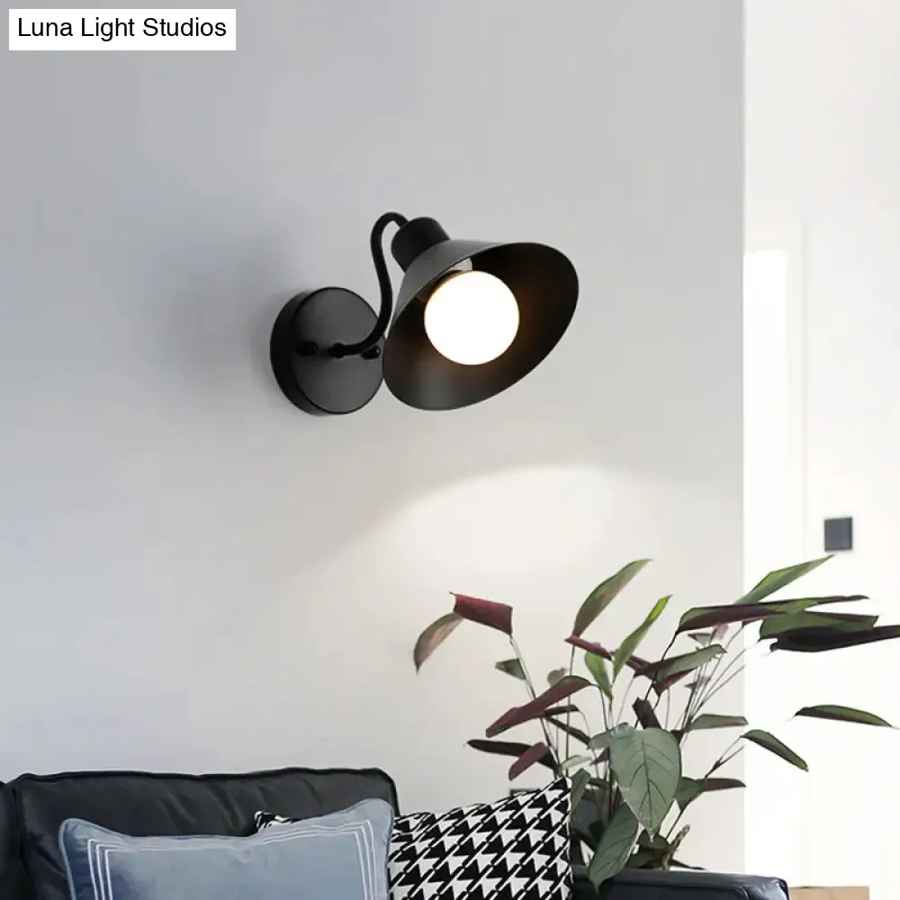 Industrial Style 1-Light Bedroom Wall Lamp with Cone Metal Shade - White/Black Sconce Fixture