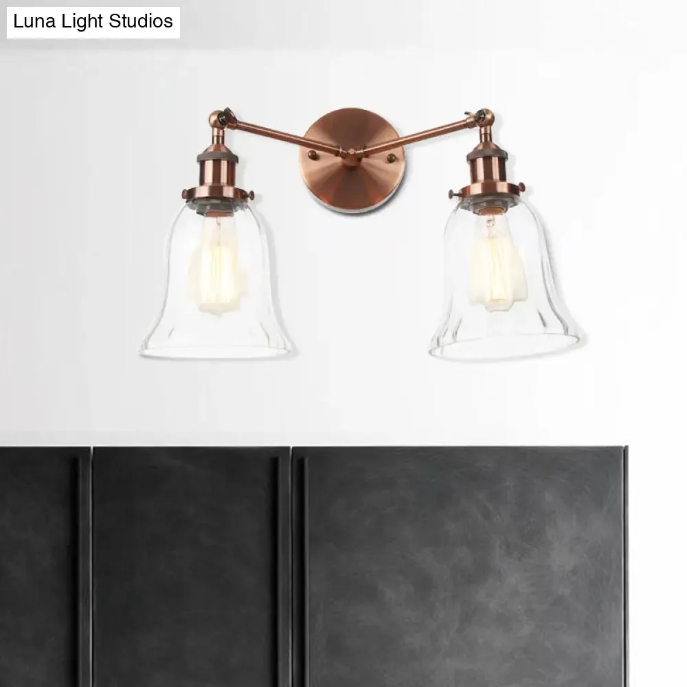 Industrial Style 2-Light Wall Sconce with Clear Glass Shade, Black/Chrome/Bronze Finish