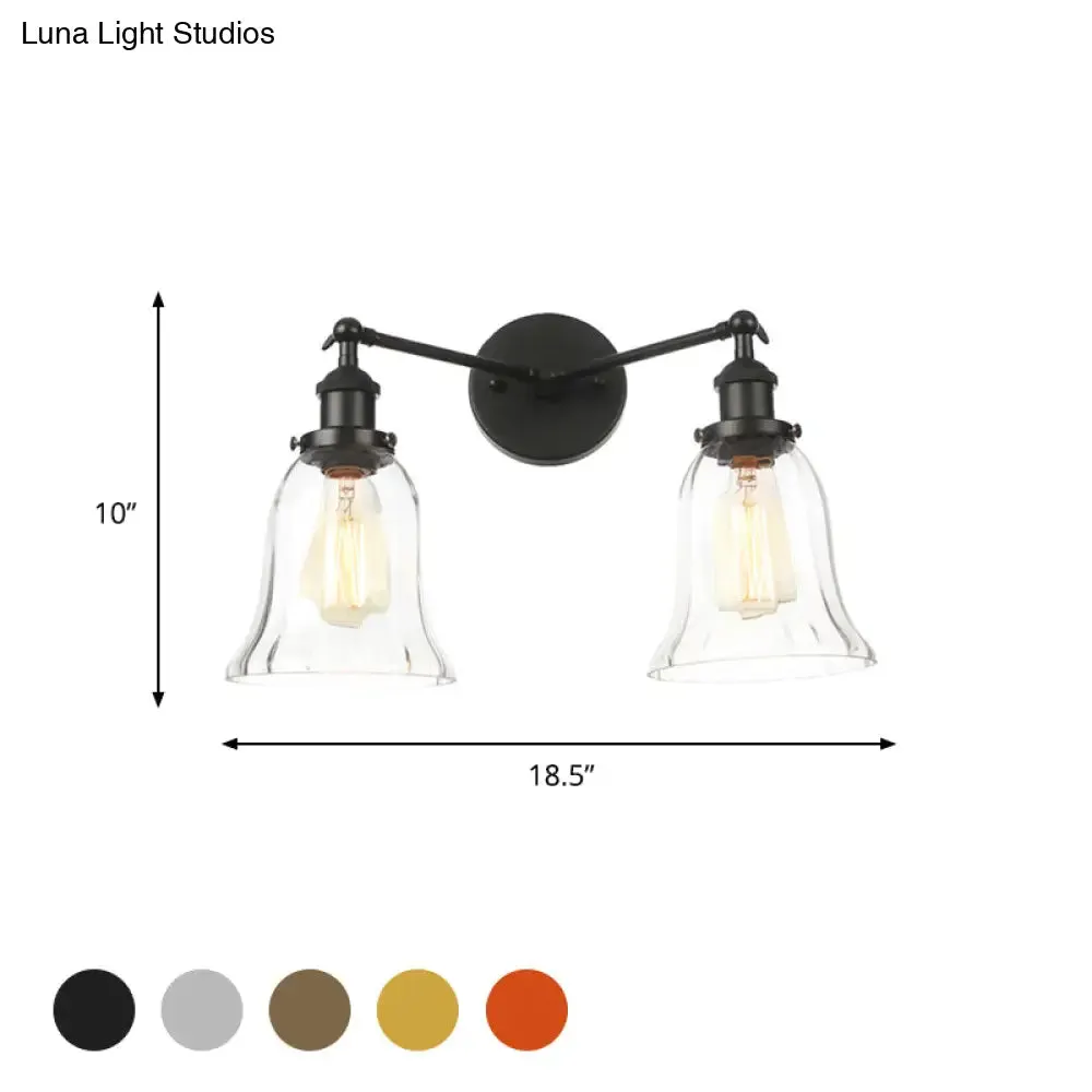 Industrial Style 2-Light Wall Sconce with Clear Glass Shade, Black/Chrome/Bronze Finish