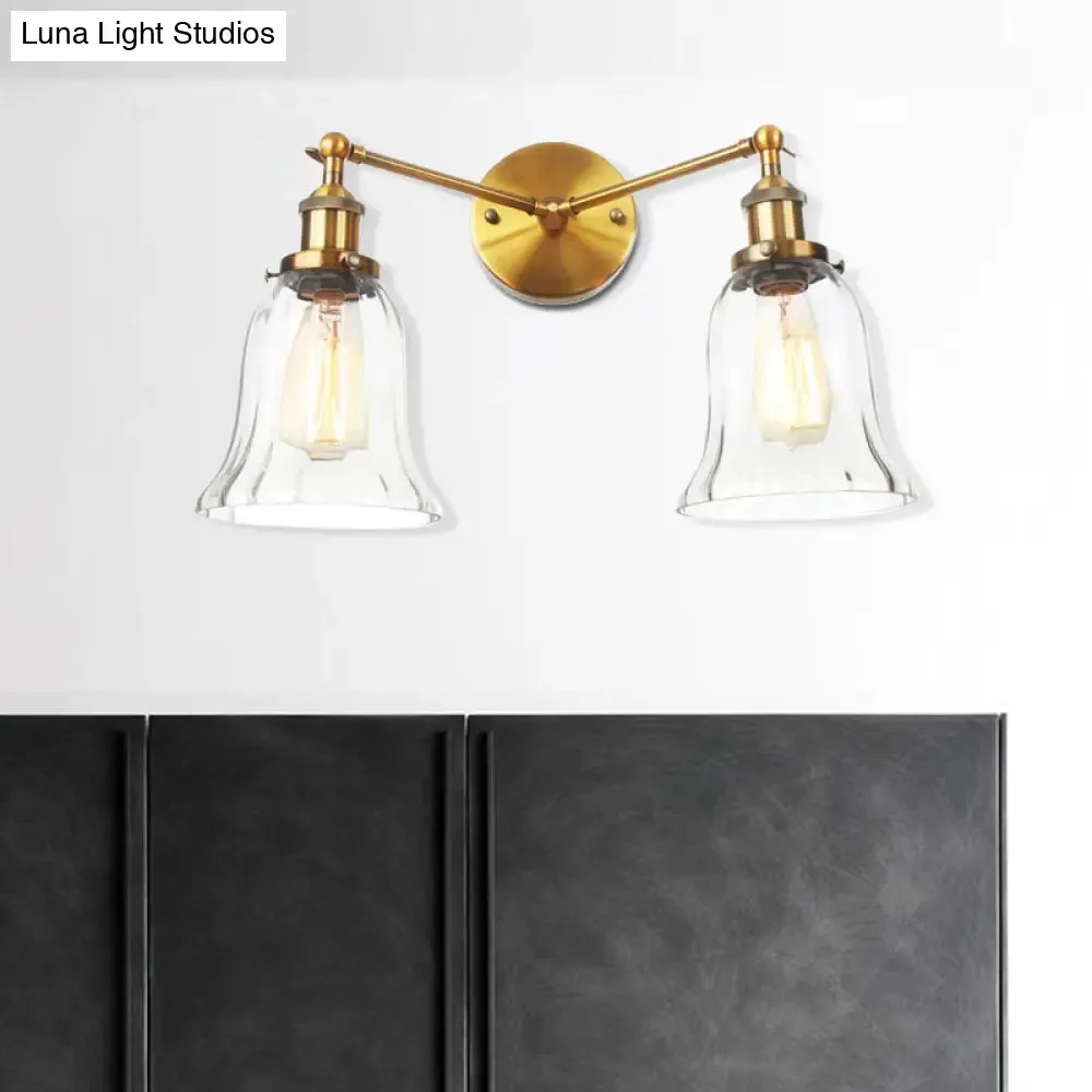 Industrial Style 2-Light Wall Sconce with Clear Glass Shade, Black/Chrome/Bronze Finish