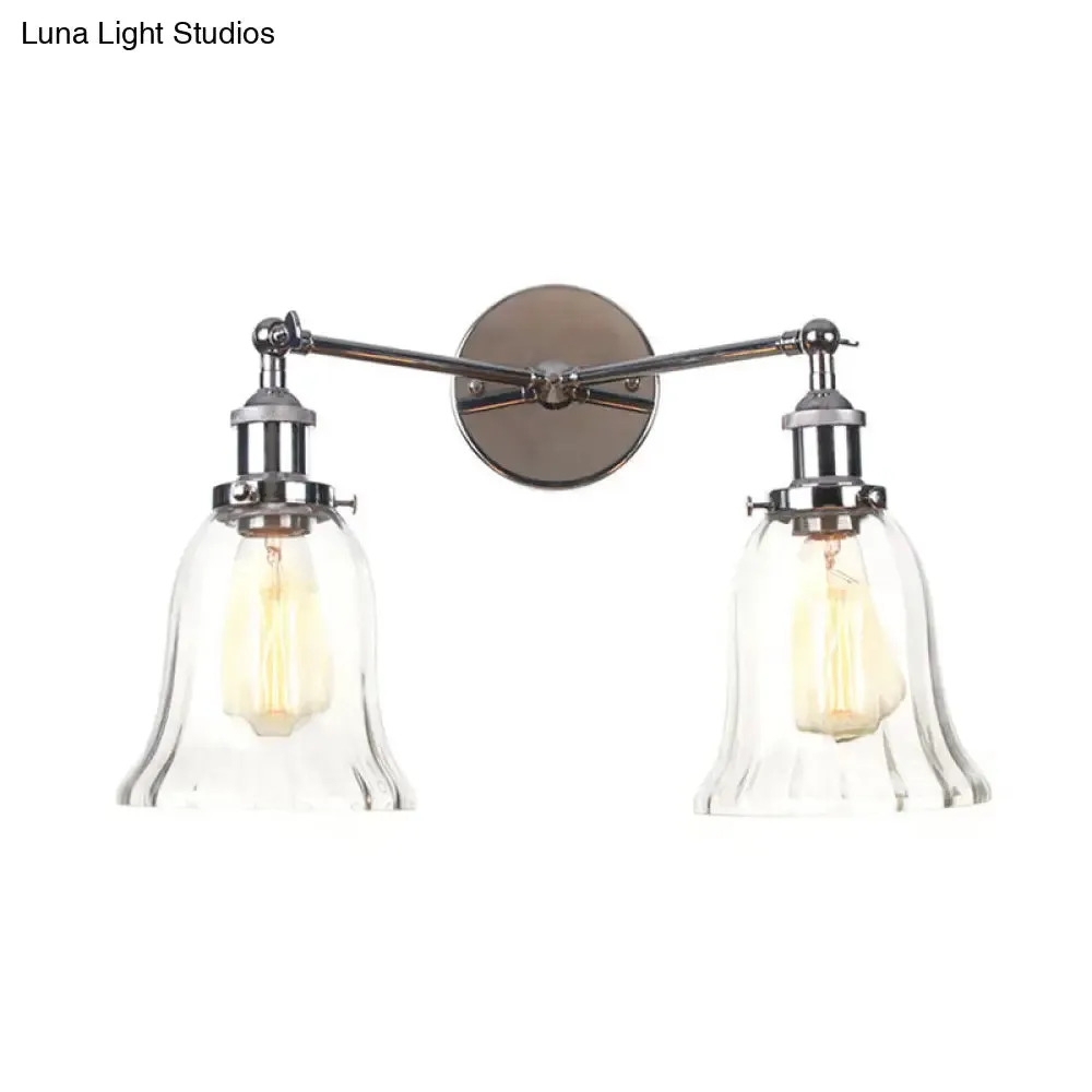 Industrial Style 2-Light Wall Sconce with Clear Glass Shade, Black/Chrome/Bronze Finish